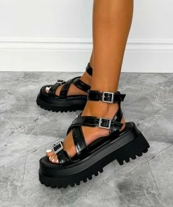 NDS SHOES VIPER Super Chunky Gladiator Sandals - Black Croc