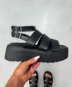 ELG VORTEX Chunky Gladiator Sandals - Black PU SHOES