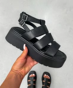 ELG VORTEX Chunky Gladiator Sandals - Black PU SHOES