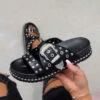 DMF SHOES WHO KNEW Chunky Studded Western Buckle Sandals - Black/Silver