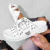 AJ Voyage Footwear WHO KNEW Chunky Studded Western Buckle Sandals - White/Silver