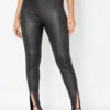 PAR CLOTHING Wet Look Split Front Leggings - Black