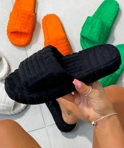 NDS ZAYNA Towelling Slipper - Black SHOES