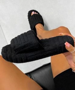 NDS ZAYNA Towelling Slipper - Black SHOES