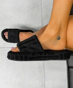 NDS ZAYNA Towelling Slipper - Black SHOES